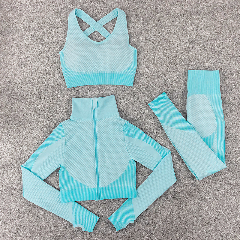 Seamless Knit Yoga Suits Sexy Fitness Sports 3pcs Sets Wholesale Activewear