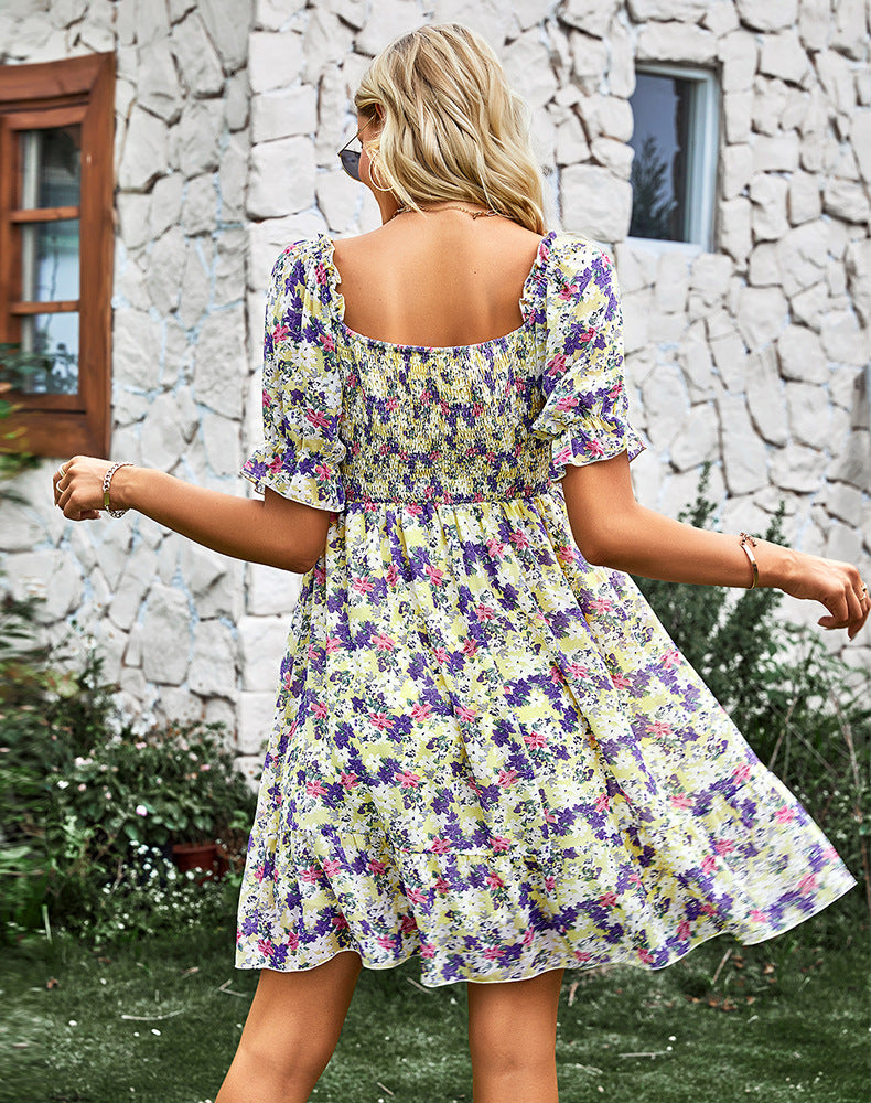 Short Sleeve Chic Floral Dress Wholesale Dresses