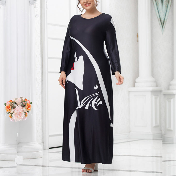 Long-Sleeved Round Neck Curvy Dresses Wholesale Plus Size Clothing
