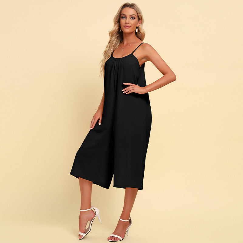 Solid Color Spaghetti Strap Sleeveless Wide Leg Wholesale Jumpsuits For Women