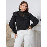 Wholesale Plus Size Women Clothing Commuting Temperament All-Match Clavicle Ruffled Round Neck Top