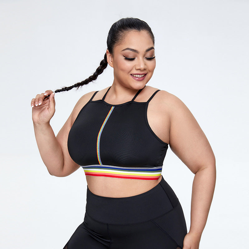 Curvy Yoga Sports Bra Rainbow Striped Print Women Lingerie Wholesale Plus Size Clothing