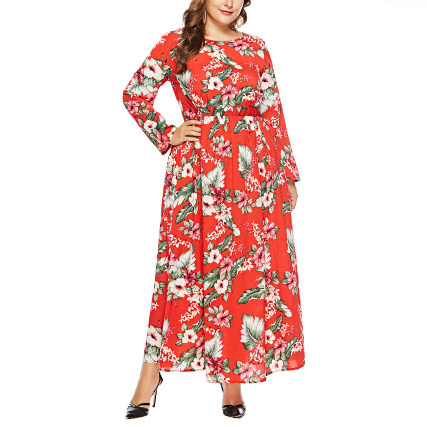 Swing Chiffon Women Curvy Floral Dress Wholesale Maxi Dresses