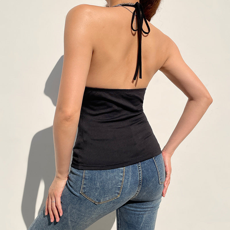 Fashion Low V-Neck Halter Tight Backless Sexy Tube Top Wholesale Tank Tops Juniors Clothing
