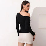 Sexy One Shoulder Cutout Long Sleeve T-Shirt Wholesale Womens Tops