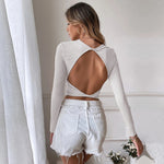 Sexy Backless Top Long Sleeve Slim Solid Color Wholesale Crop Tops