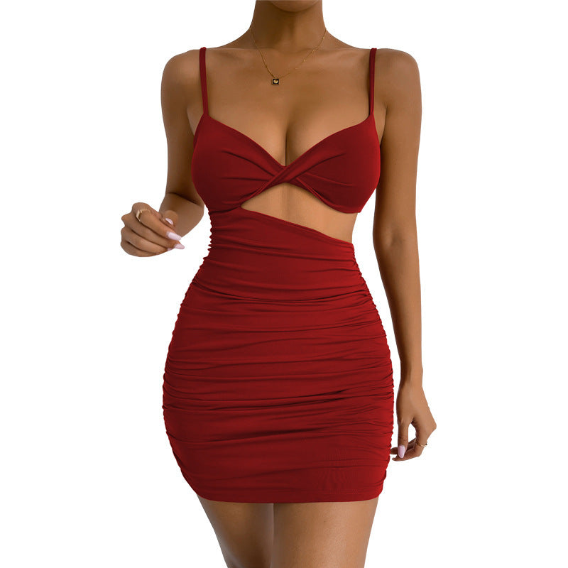 Spaghetti Strap Solid Color Sleeveless Hollow Out Wholesale Cami Bodycon Dresses For Women