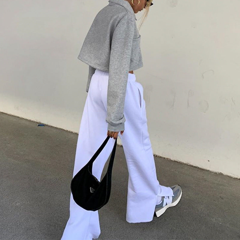 Casual Solid Drawstring Slit Pocket Wide Leg Pants