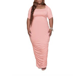 Solid Color Pleated Plus Size Maxi Dress