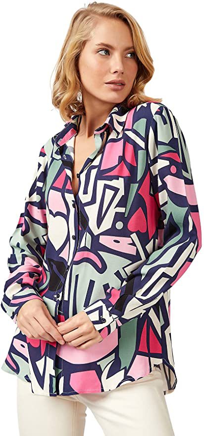 Casual Single-Breasted Print Lapel Blouses Wholesale Womens Long Sleeve T Shirts
