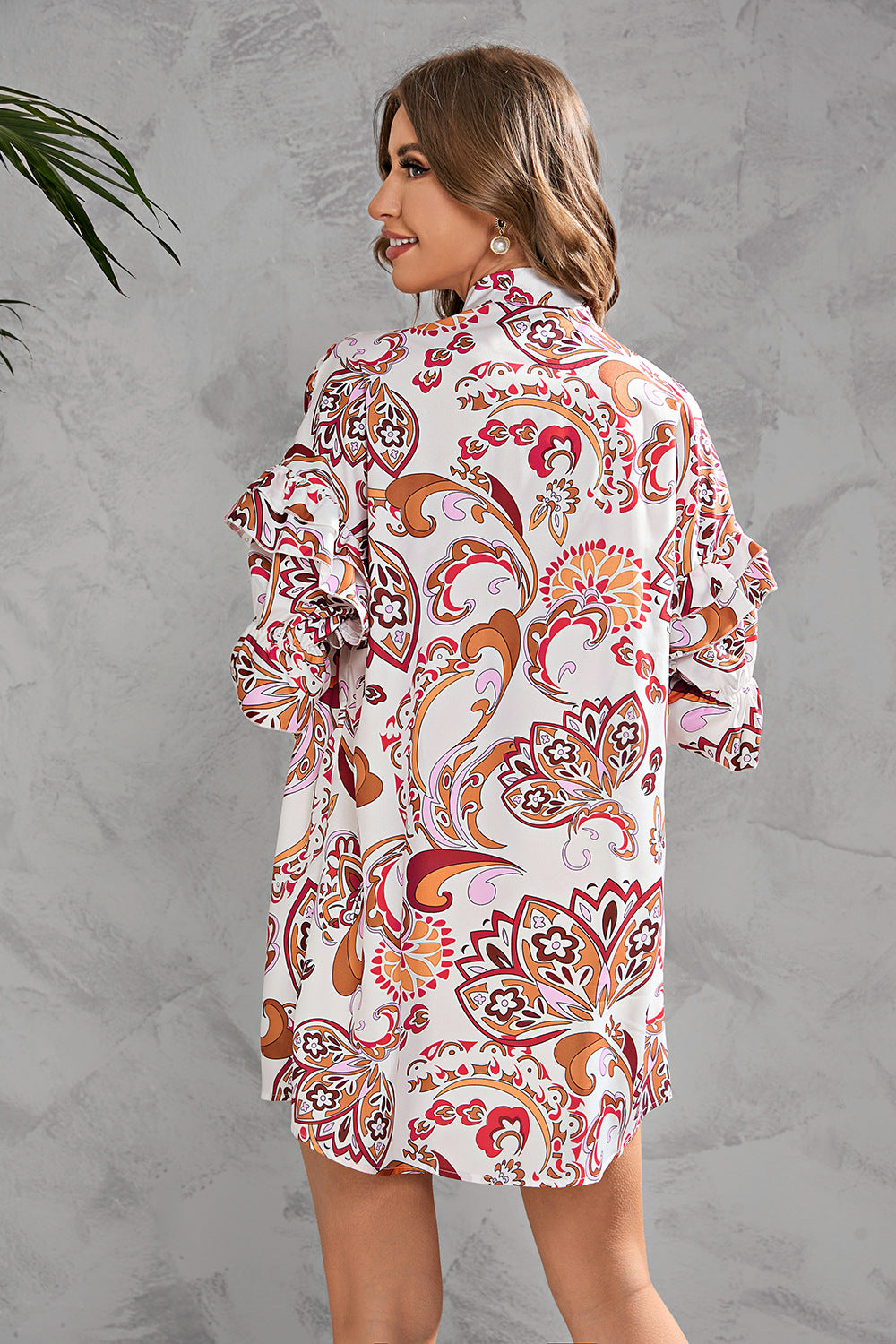 Printed Cropped Half-Sleeve Single-Breasted Wrap Chest Shirtdress Wholesale Casual Dresses