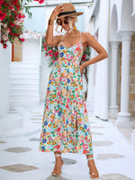 Floral Print Sling High Waist Open Back A-Line Dress Wholesale Dresses