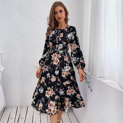 Long Sleeve Wholesale Dresses Floral Printed Casual Daily Outfits