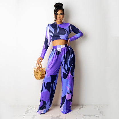 2pcs Wholesale Sets For Women Crop Top + Wide Leg Pants-10