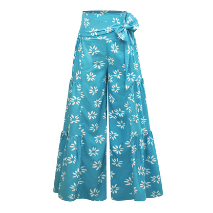 Loose Floral Strappy Casual Beach Trousers Bell Bottom Pants Wholesale