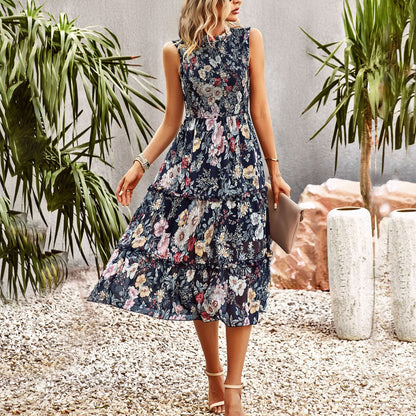 Casual Sleeveless Floral Print Swing Tank Dress Wholesale Dresses