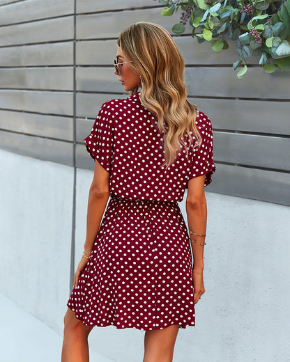 Polka Dot Printed Wholesale Dresses Short Sleeve Women Casual Dress