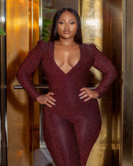 Low Cut V-Neck Sexy Bodycon Long Sleeve Jumpsuit