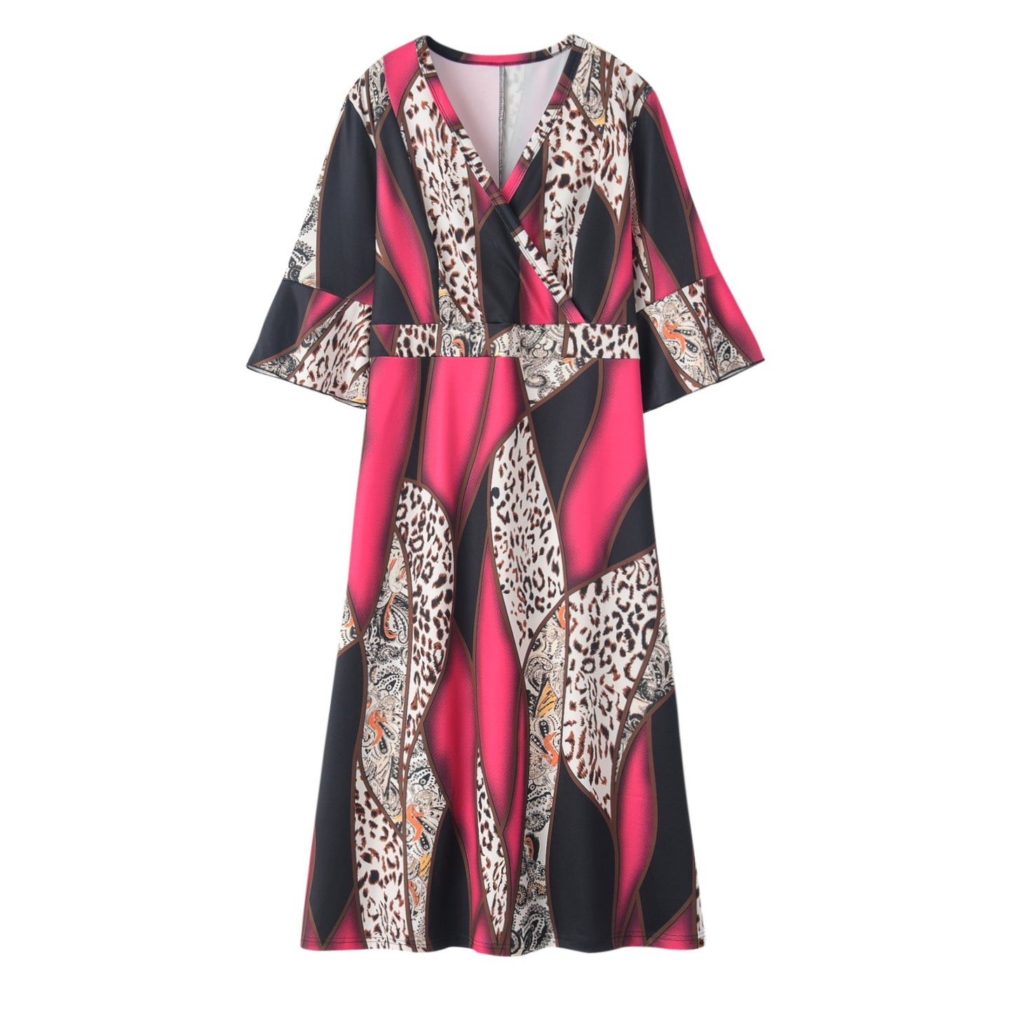 Printed Casual V-Neck Curvy Dresses Wholesale Plus Size Clothing