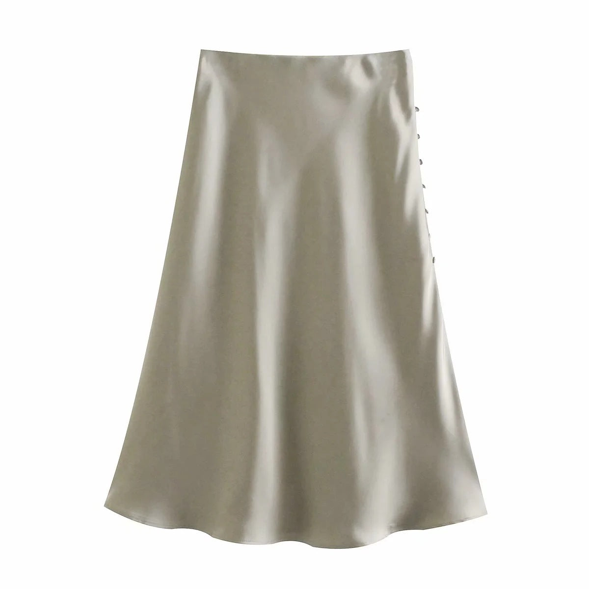 Solid Color High Waist Single Breasted Slit Slim Business Casual Women A-Line Satin Skirts Wholesale