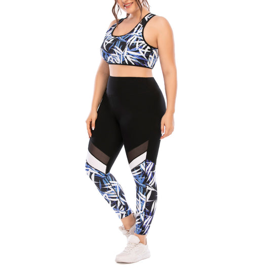 Sport Bra & Leggings Printed Womens Curvy Fitness Yoga Suits Workout Clothes Plus Size Two Piece Sets Wholesale