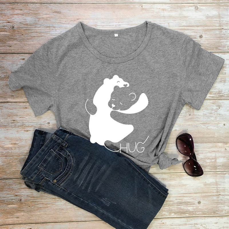 Hug Bear Print Short Sleeve Round Neck Womens Tops Casual Wholesale T-Shirts