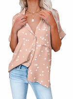Lapel Collar V Neck Star Print Short Sleeve Wholesale Shirts Blouses