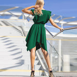 Fashion Square Neck Ruffle Sleeve Dress Irregular Solid Color Wholesale Dresses With Belt