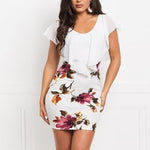 Ruffled Round Neck Bodycon Floral Dress Wholesale Dresses