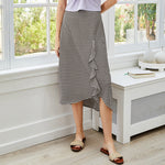 High Waist Plaid Ruffled Irregular Hem Womens Midi Skirt Wholesale Skirts
