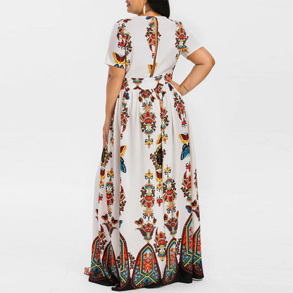 Printed Women Curvy Slit Maxi Dresses Wholesale Plus Size Clothing