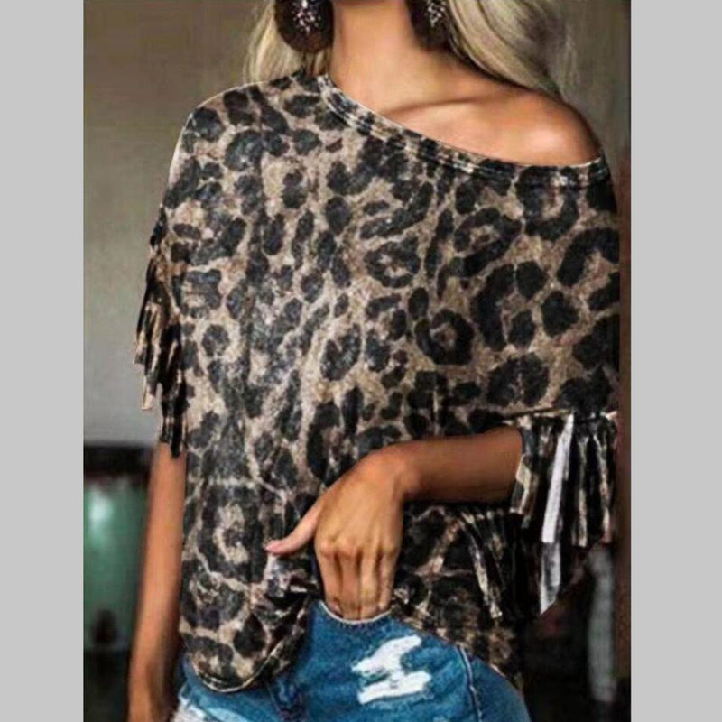 Fashion Leopard Round Neck T-Shirt Wholesale Womens Tops