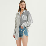 Casual Colorblock Striped Seaside Vacation Cover-Up Beach Shirt Wholesale Women Top