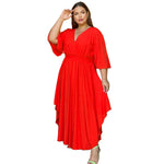 V-Neck Flared Sleeve Women Curvy Flowy Dresses Wholesale Plus Size Maxi Dresses