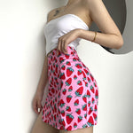 Strawberry Printing High Waist Slit Slim Skirt