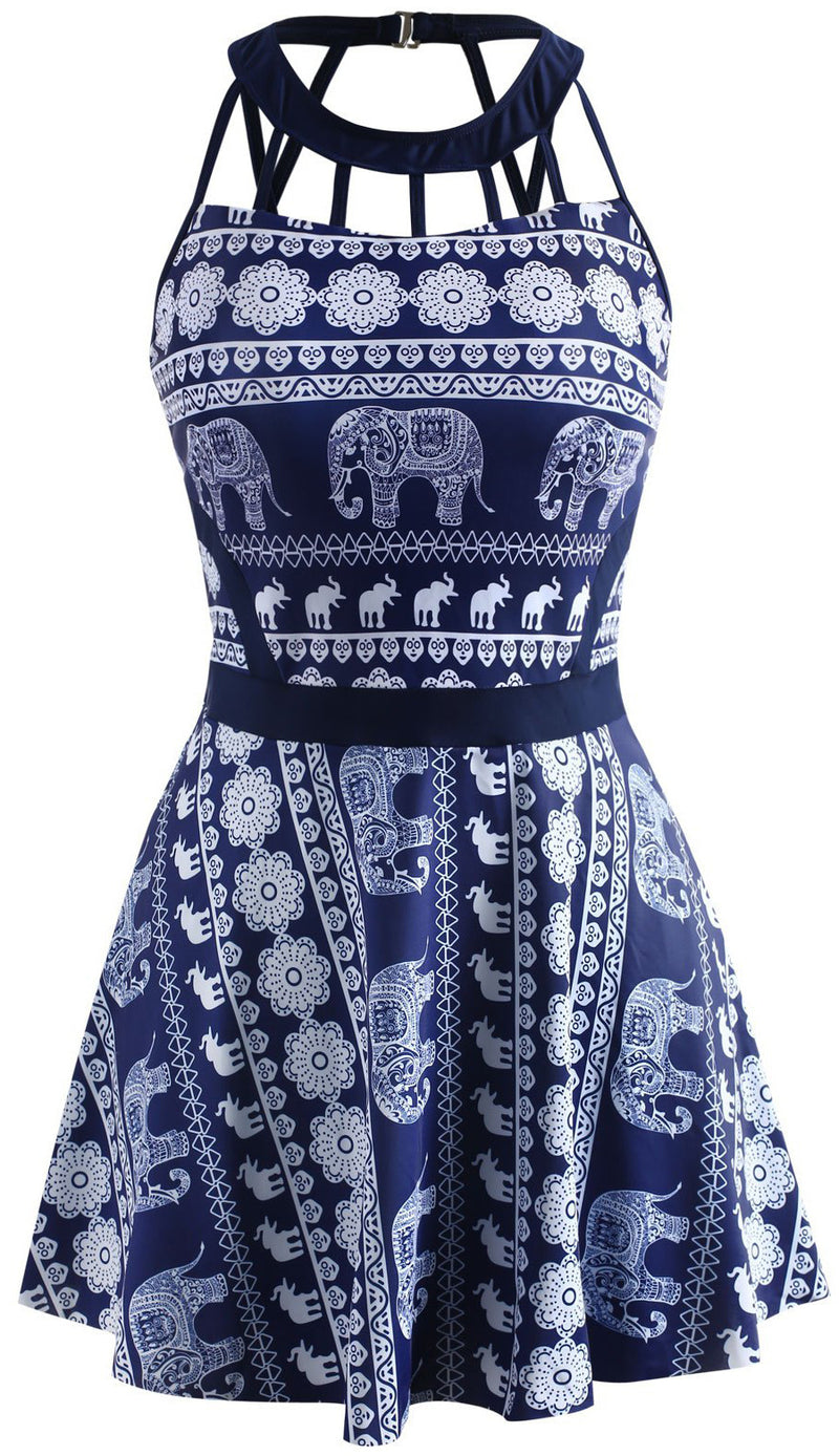 Swimwear Dress Halterneck Elephant Ethnic Style Print Womens One-Piece Swimsuits Vendors Wholesale