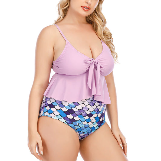 Ruffled Split Swimwears Mermaid Scale Print Women'S 2pcs Sets Plus Size Tankini Swimsuits Vendors