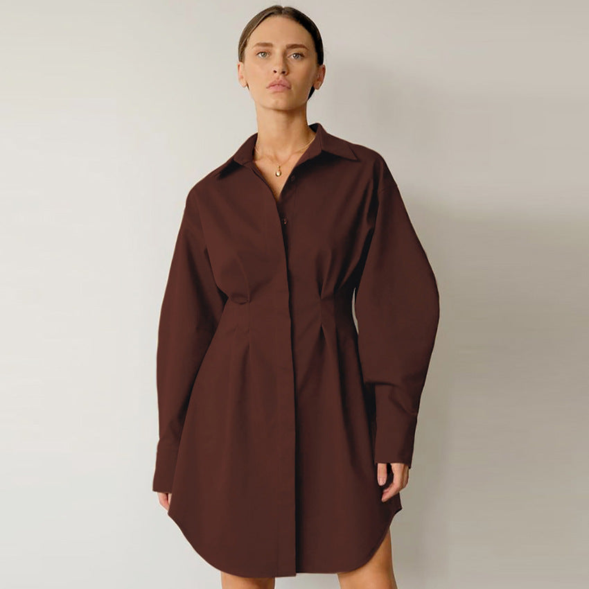 Solid Color Fashion Wholesale Shirt Dresses Long Sleeve Office Outfits