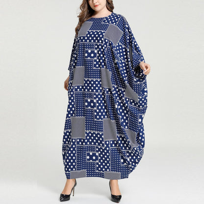 Casual Print Bat Sleeve Loose Maxi Dress Wholesale Plus Size Clothing