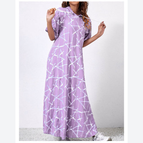 Printed Short Sleeve Loose Summer Hoodie Dress Casual Wholesale Maxi Dresses