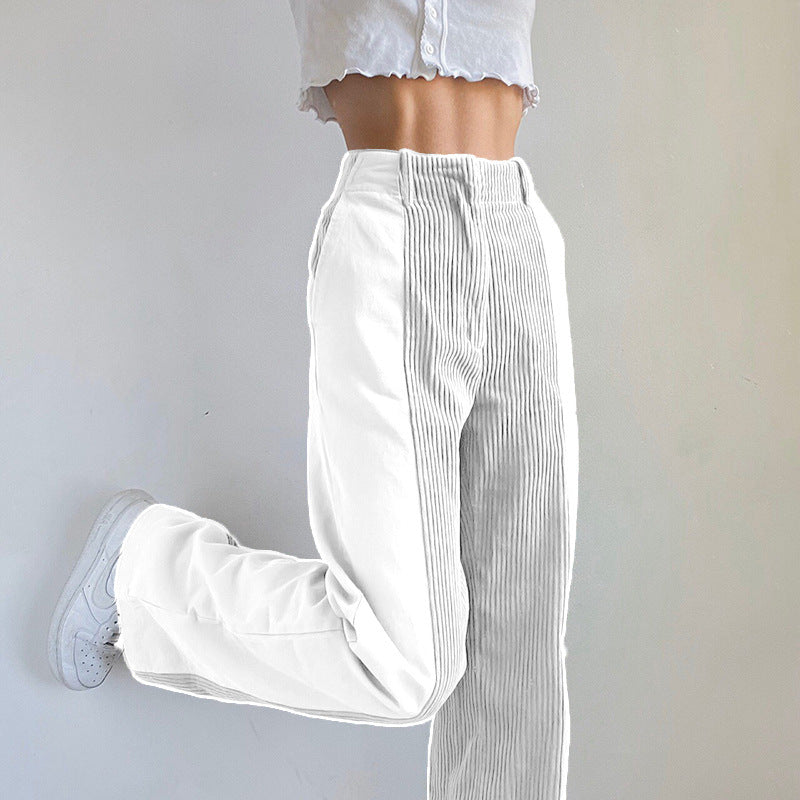 Corduroy Patchwork High Waist Wide Leg Pants