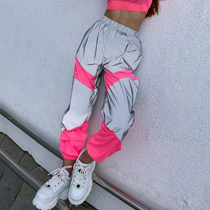 Athleisure Fashion Mid-Rise Paneled Reflective Slacks Womens Cargo Trousers Wholesale Pants