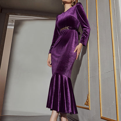 Long Sleeve Slim Elegant Velvet Dress Wholesale Dresses