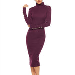 Fashion Button Long Sleeve Turtleneck Knitted Dress Wholesale Dresses