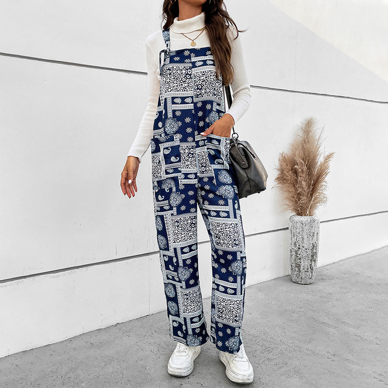 Vintage Print brushed Overalls Womens Jumpsuit Wholesale Clothing Vendors