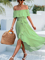 One-Shoulder Irregular Polka-Dot Ruffled Dress Wholesale Dresses