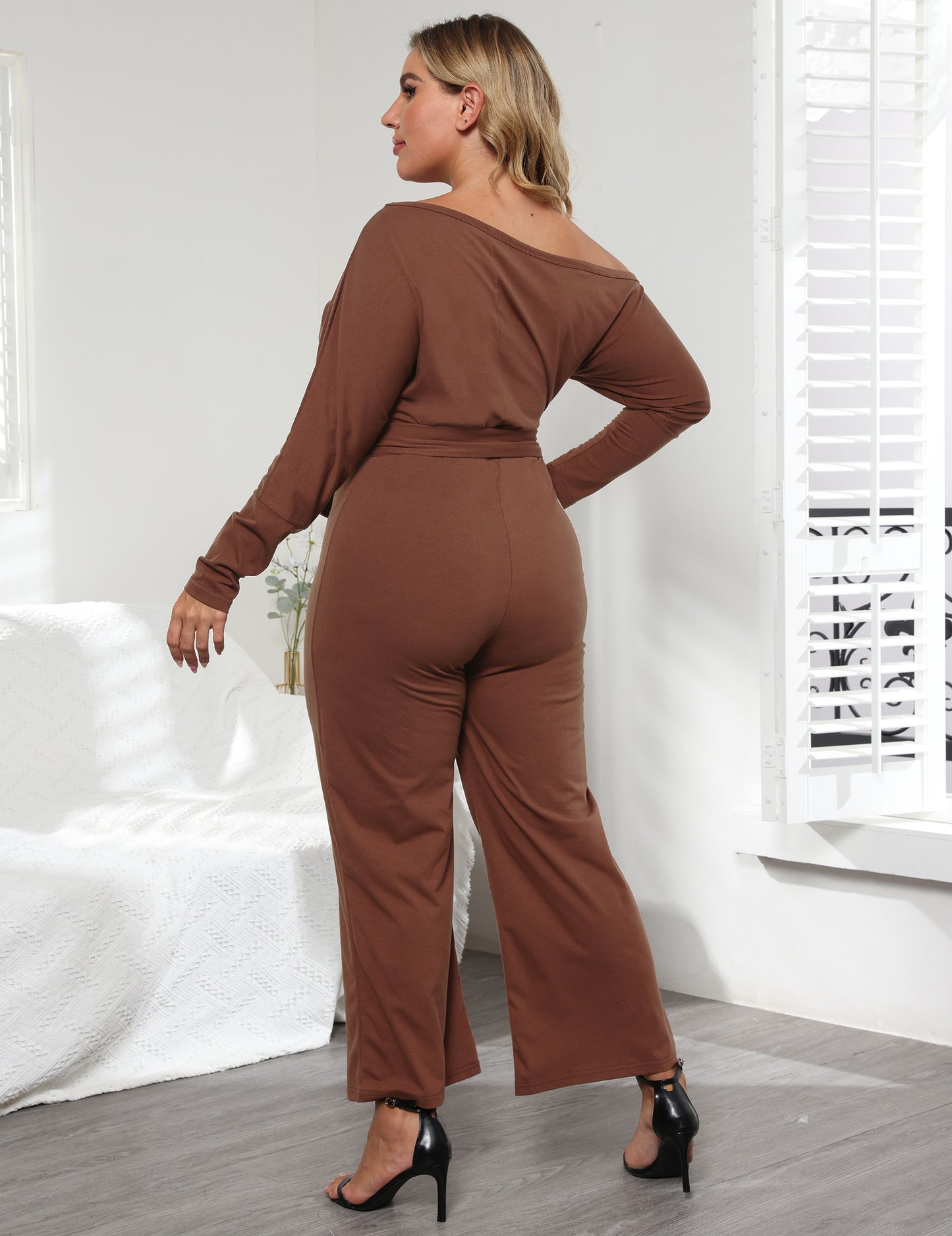 Lace-Up Irregular Slanted Shoulder Wholesale Plus Size Jumpsuit