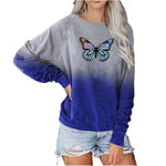 Gradient Blue Butterfly Print T-Shirt Women Wholesale