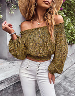 Sexy Off-Shoulder Print Top Single-Breasted Long Sleeve Loose Womens T Shirts Wholesale