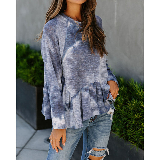 Womens Wholesale Clothing Printed Long-Sleeved Irregular Casual Tie Dye Women T-Shirt Sweatshirt